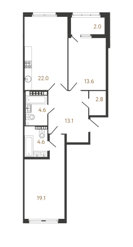 2-комнатная квартира, 79.8 м²; этаж: 8 - купить в Санкт-Петербурге