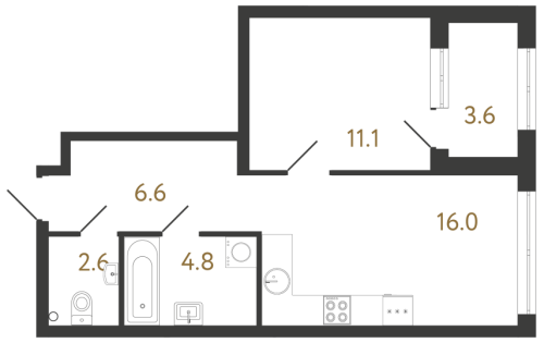 1-комнатная квартира, 41.1 м²; этаж: 2 - купить в Санкт-Петербурге