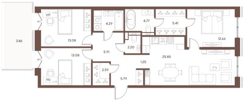 3-комнатная квартира №19 в: БОЛЬШОЙ, 67: 96.88 м²; этаж: 2 - купить в Санкт-Петербурге