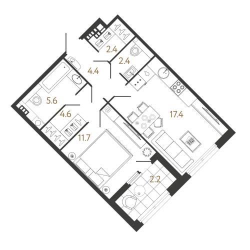 1-комнатная квартира, 48.5 м²; этаж: 4 - купить в Санкт-Петербурге