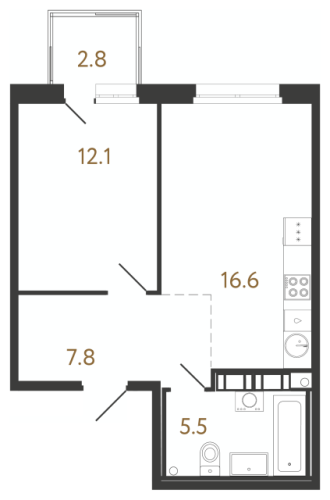 1-комнатная квартира, 42 м²; этаж: 7 - купить в Санкт-Петербурге
