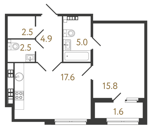 1-комнатная квартира, 48.3 м²; этаж: 5 - купить в Санкт-Петербурге
