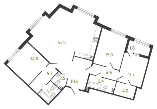 3-комнатная квартира, 125.1 м²; этаж: 4 - купить в Санкт-Петербурге