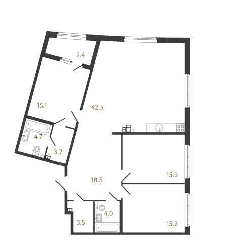 3-комнатная квартира, 122.5 м²; этаж: 3 - купить в Санкт-Петербурге
