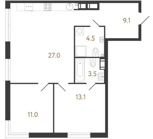 2-комнатная квартира, 68.2 м²; этаж: 3 - купить в Санкт-Петербурге