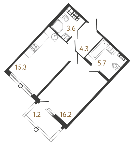 1-комнатная квартира №1 в: Клубный дом «Миръ»: 45.1 м²; этаж: 6 - купить в Санкт-Петербурге