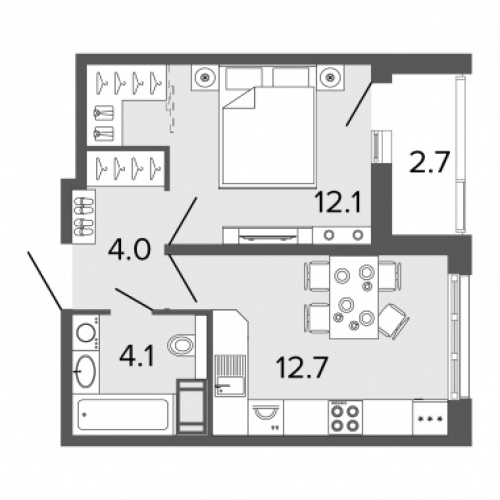1-комнатная квартира, 32.5 м²; этаж: 12 - купить в Санкт-Петербурге