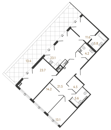 4-комнатная квартира №1 в: Клубный дом «Миръ»: 127.3 м²; этаж: 6 - купить в Санкт-Петербурге