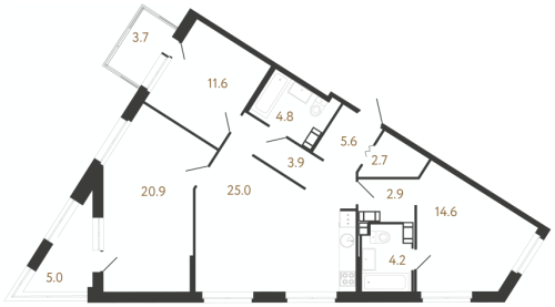 3-комнатная квартира, 96.2 м²; этаж: 14 - купить в Санкт-Петербурге