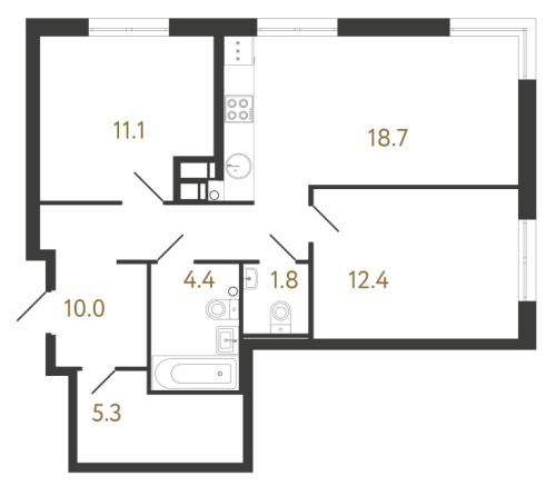 2-комнатная квартира, 63.7 м²; этаж: 3 - купить в Санкт-Петербурге