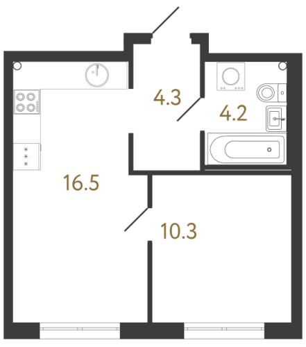 1-комнатная квартира №1 в: Струны: 35.3 м²; этаж: 2 - купить в Санкт-Петербурге