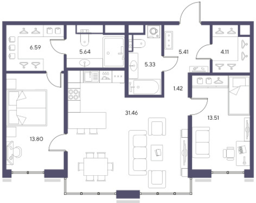 2-комнатная квартира №19 в: БОЛЬШОЙ, 67: 87.27 м²; этаж: 7 - купить в Санкт-Петербурге