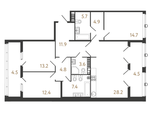 33-комнатная квартира, 106.8 м²; этаж: 7 - купить в Санкт-Петербурге