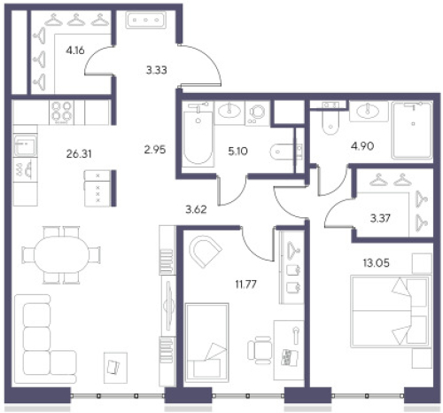 2-комнатная квартира №19 в: БОЛЬШОЙ, 67: 78.56 м²; этаж: 2 - купить в Санкт-Петербурге
