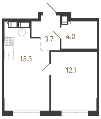 1-комнатная квартира №1 в: Струны: 35.1 м²; этаж: 13 - купить в Санкт-Петербурге