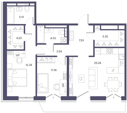 2-комнатная квартира, 84.33 м²; этаж: 8 - купить в Санкт-Петербурге