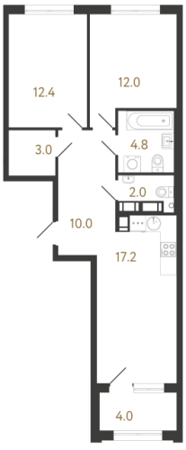2-комнатная квартира №1 в: Струны: 61.4 м²; этаж: 5 - купить в Санкт-Петербурге