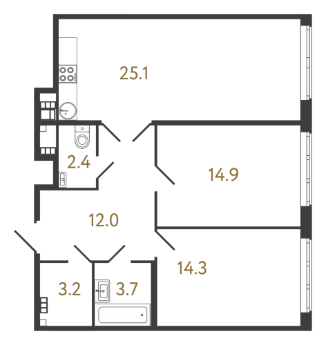 2-комнатная квартира, 76.7 м²; этаж: 4 - купить в Санкт-Петербурге