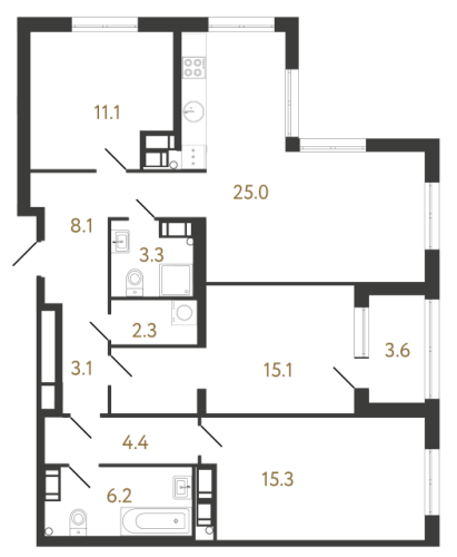 3-комнатная квартира, 93.9 м²; этаж: 23 - купить в Санкт-Петербурге