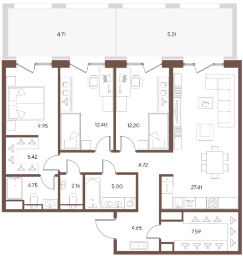 3-комнатная квартира, 100.25 м²; этаж: 2 - купить в Санкт-Петербурге