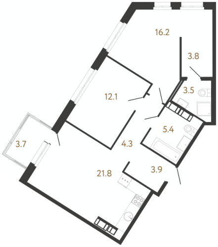 2-комнатная квартира, 71 м²; этаж: 14 - купить в Санкт-Петербурге