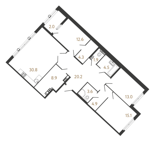 3-комнатная квартира, 119.8 м²; этаж: 7 - купить в Санкт-Петербурге