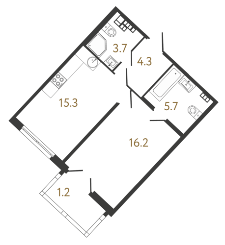 1-комнатная квартира, 45.2 м²; этаж: 5 - купить в Санкт-Петербурге