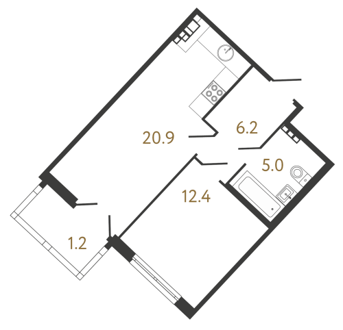 1-комнатная квартира, 44.5 м²; этаж: 5 - купить в Санкт-Петербурге