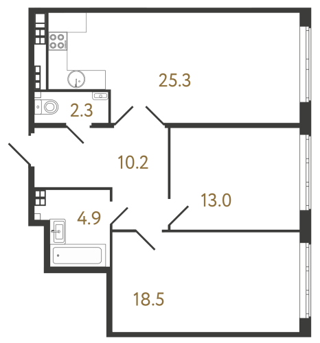 2-комнатная квартира, 74.2 м²; этаж: 5 - купить в Санкт-Петербурге