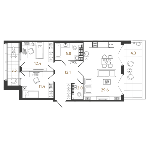 2-комнатная квартира, 73.3 м²; этаж: 8 - купить в Санкт-Петербурге
