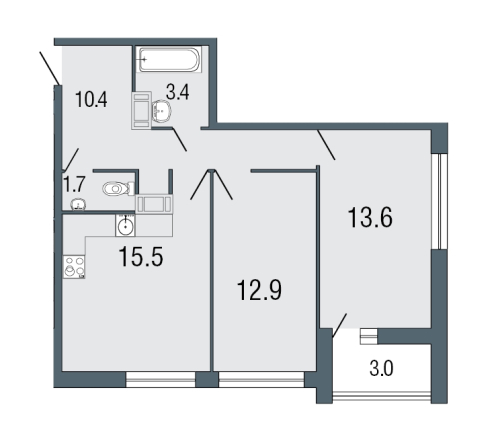 2-комнатная квартира, 58.6 м²; этаж: 4 - купить в Санкт-Петербурге