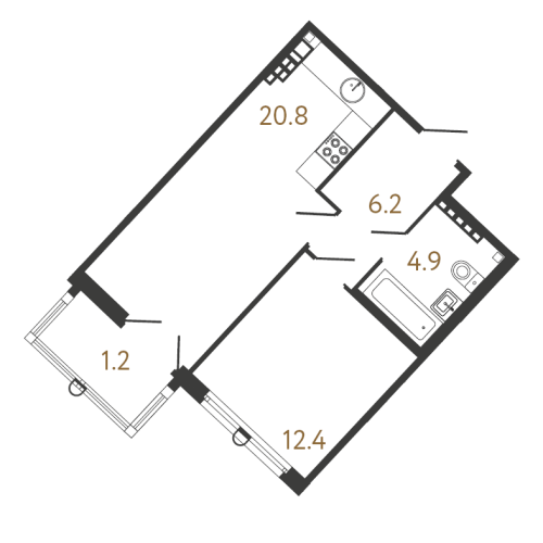 1-комнатная квартира №1 в: Клубный дом «Миръ»: 44.3 м²; этаж: 7 - купить в Санкт-Петербурге