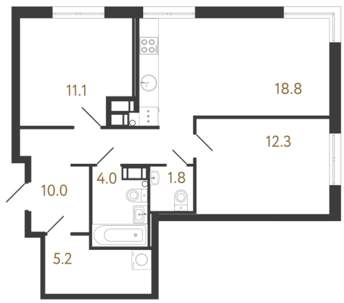 2-комнатная квартира №1 в: Струны: 63.2 м²; этаж: 21 - купить в Санкт-Петербурге
