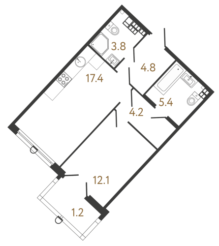 1-комнатная квартира, 48 м²; этаж: 6 - купить в Санкт-Петербурге