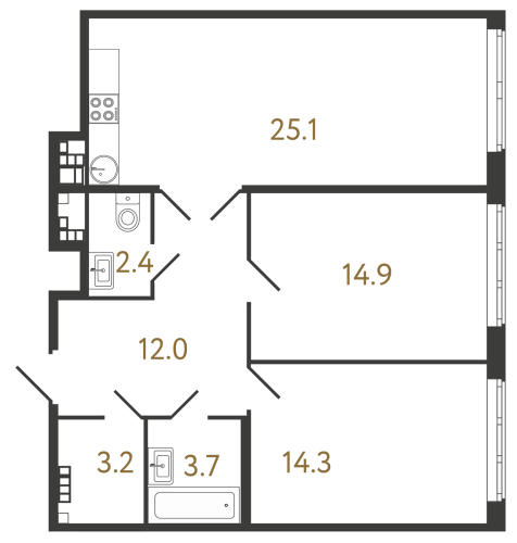 2-комнатная квартира, 76.6 м²; этаж: 5 - купить в Санкт-Петербурге