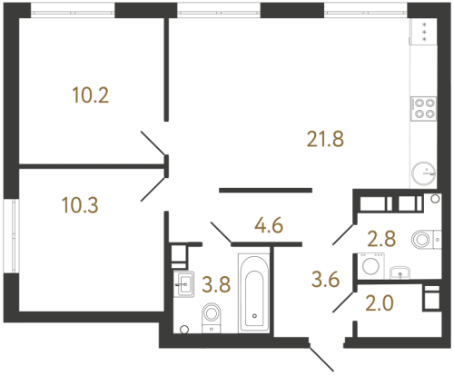 2-комнатная квартира №1 в: Струны: 59.1 м²; этаж: 5 - купить в Санкт-Петербурге