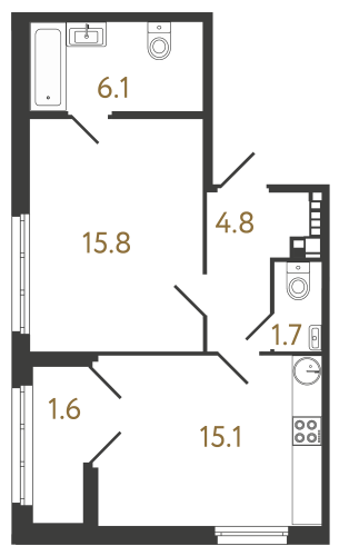 1-комнатная квартира, 43.5 м²; этаж: 4 - купить в Санкт-Петербурге