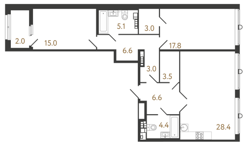 2-комнатная квартира, 93.4 м²; этаж: 6 - купить в Санкт-Петербурге
