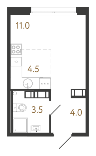 1-комнатная квартира №240 в: Куинджи: 23 м²; этаж: 14 - купить в Санкт-Петербурге