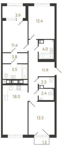 3-комнатная квартира, 84.2 м²; этаж: 9 - купить в Санкт-Петербурге