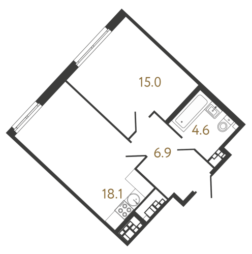 1-комнатная квартира, 44.6 м²; этаж: 5 - купить в Санкт-Петербурге