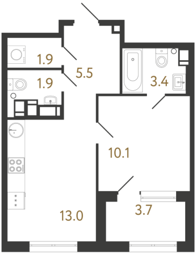1-комнатная квартира №1 в: Струны: 35.8 м²; этаж: 18 - купить в Санкт-Петербурге