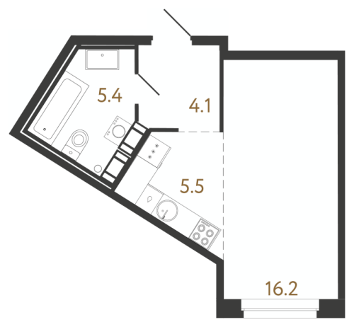 1-комнатная квартира №240 в: Куинджи: 31.2 м²; этаж: 14 - купить в Санкт-Петербурге