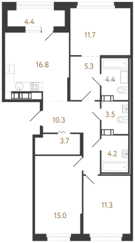 3-комнатная квартира, 86.2 м²; этаж: 5 - купить в Санкт-Петербурге