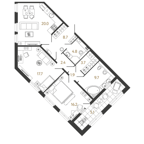 2-комнатная квартира, 85.1 м²; этаж: 2 - купить в Санкт-Петербурге