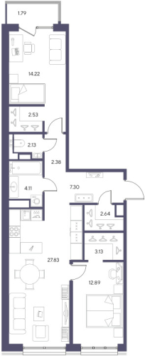 2-комнатная квартира №19 в: БОЛЬШОЙ, 67: 78.04 м²; этаж: 7 - купить в Санкт-Петербурге