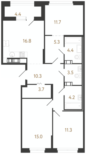 3-комнатная квартира, 86.2 м²; этаж: 7 - купить в Санкт-Петербурге