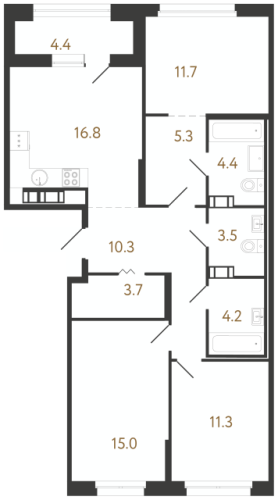 3-комнатная квартира, 86.2 м²; этаж: 8 - купить в Санкт-Петербурге
