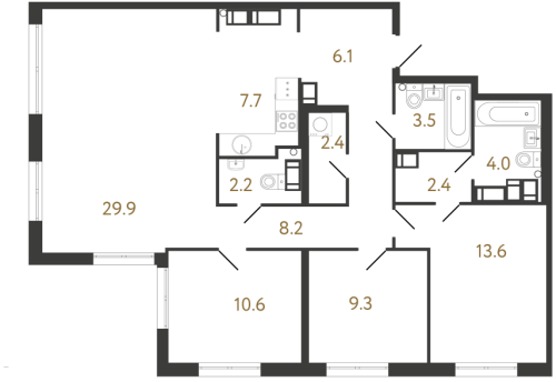 3-комнатная квартира, 99.9 м²; этаж: 23 - купить в Санкт-Петербурге