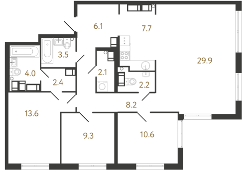 3-комнатная квартира, 99.6 м²; этаж: 23 - купить в Санкт-Петербурге